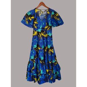 Christopher John Rogers V-Neck Maxi Dress With Flutter Sleeves & Bold Abstract P